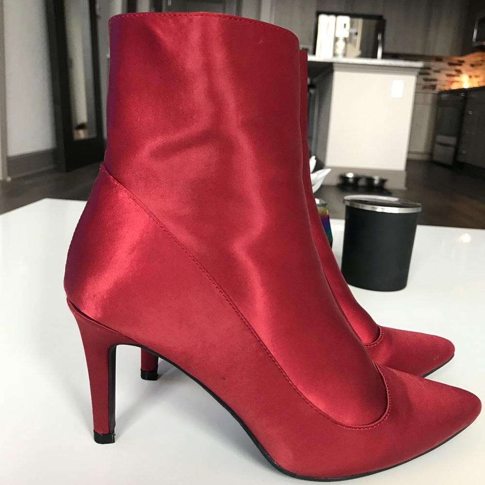 Red satin booties